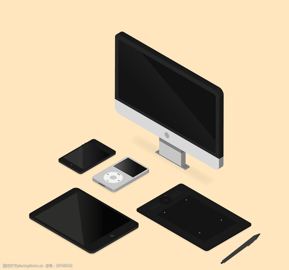 5款立体电子产品矢量素材 电脑配件设计新选择